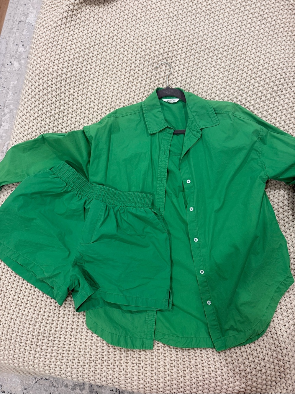 Green Button-Up Shirt & Shorts Set